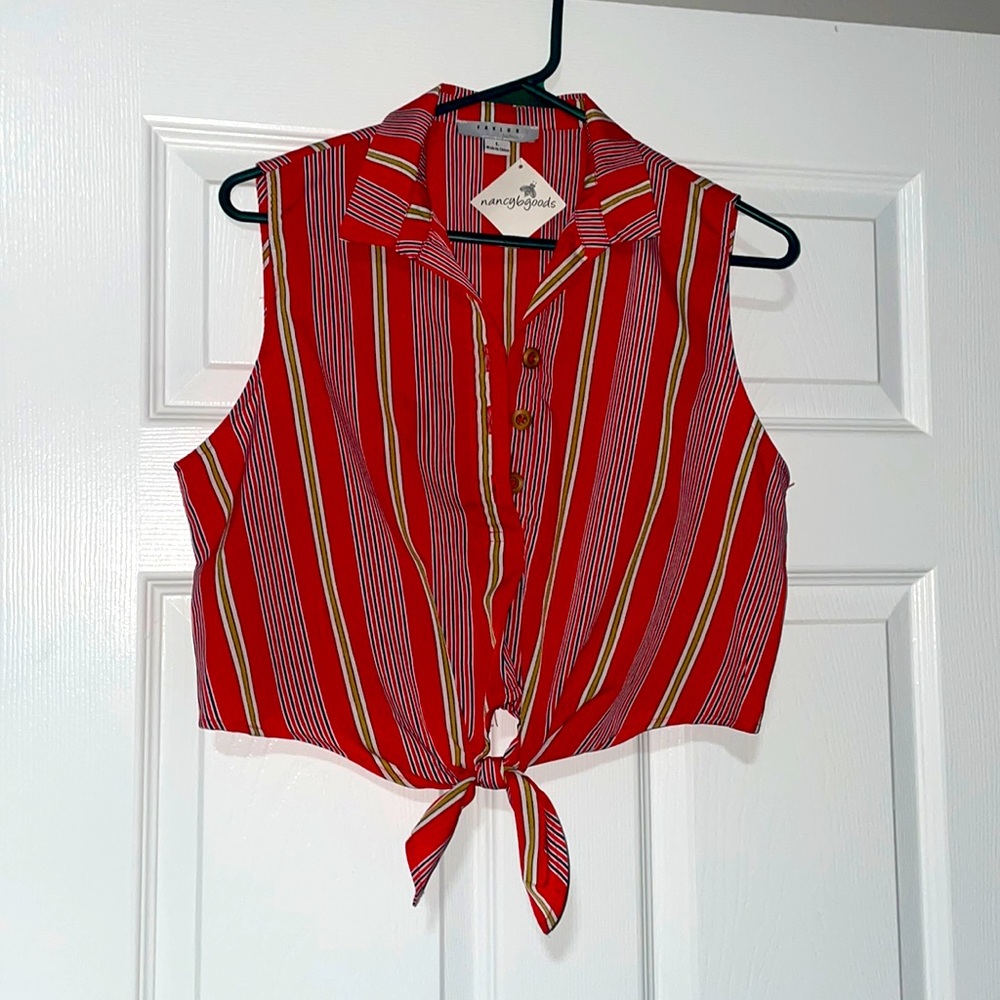 NWT Stripped Halter Crop w/front Tie up